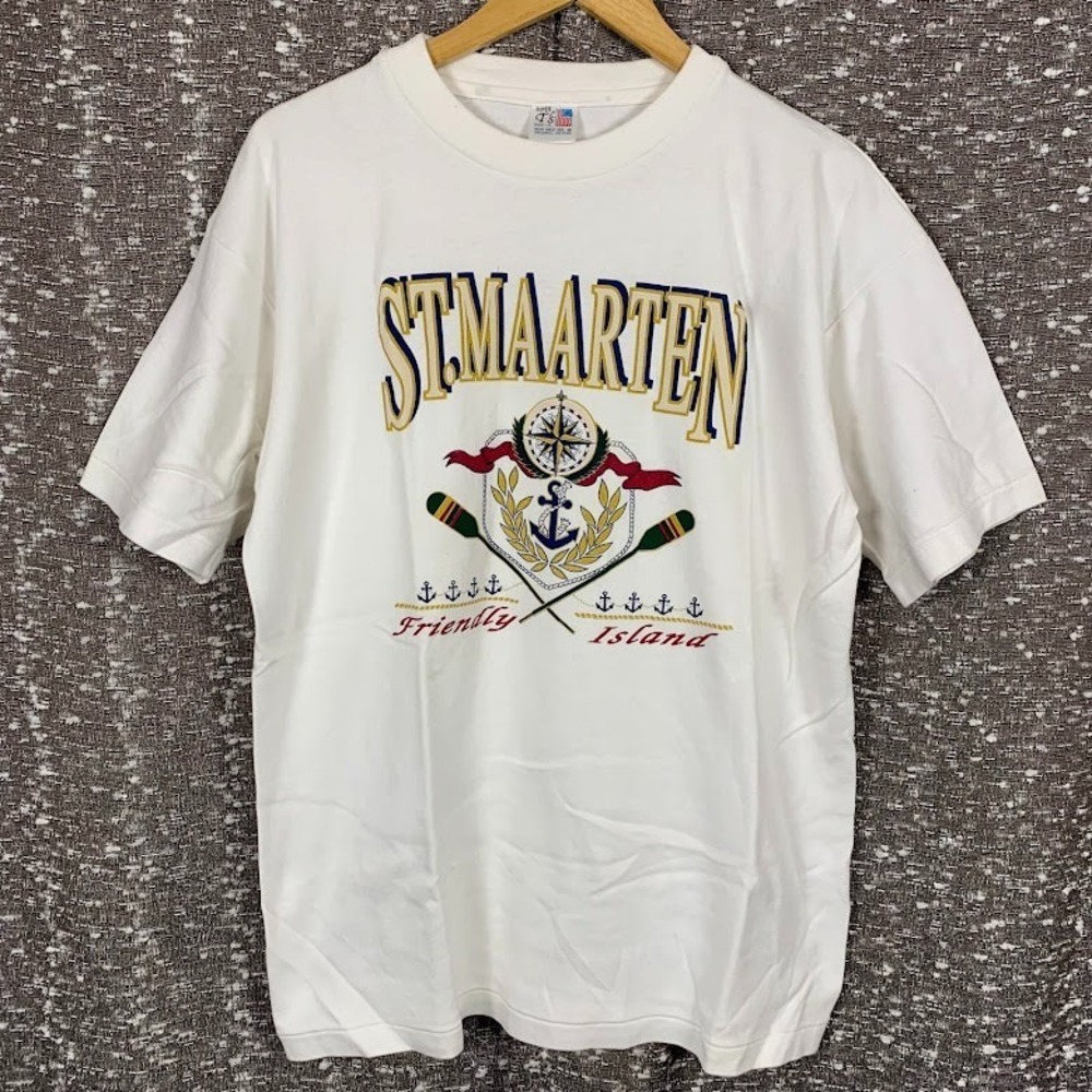 Vtg Super T's St. Maarten Friendly Island Shirt White Nautical Anchor Graphic XL